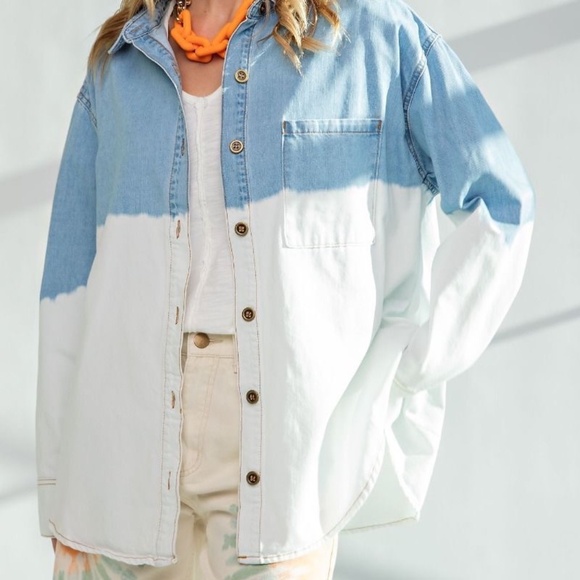 New EASEL LIGHT DENIM BUTTON UP OVERSIZED DENIM SHIRT SHACKET Small JEAN JACKET - Picture 4 of 12